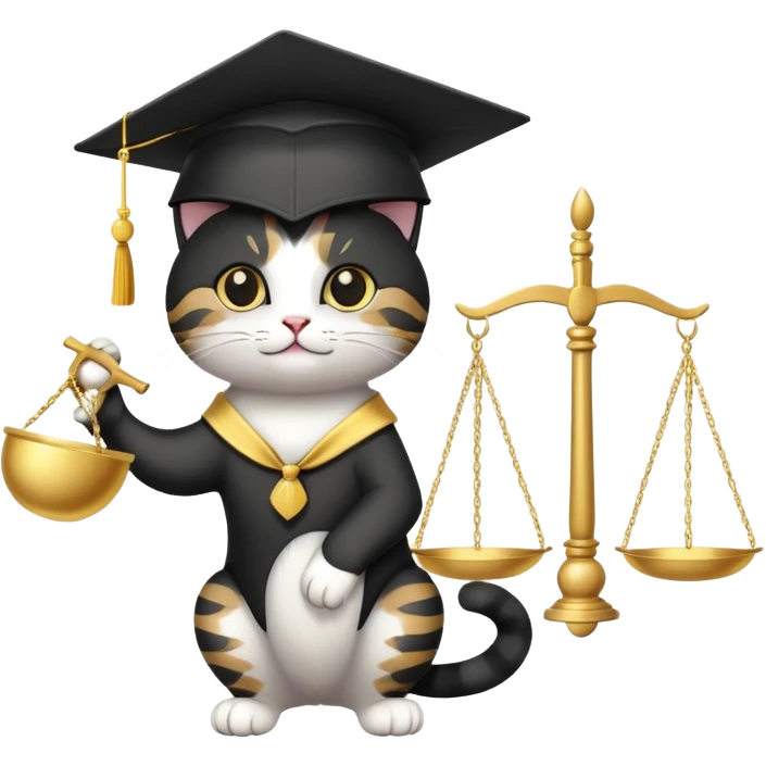 cat with a graduation cap and scales of justice emoji