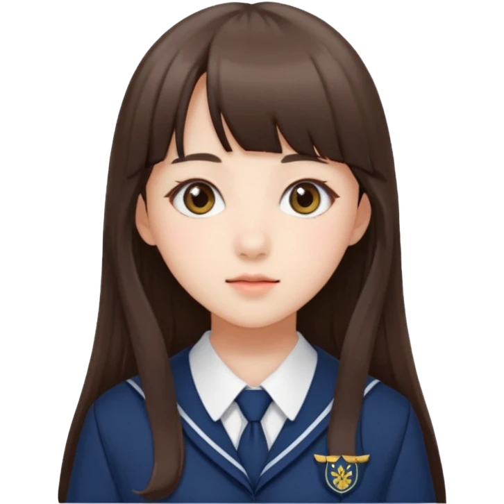 Yuju Gfriend menggunakan baju sekolah dengan rambut panjang dan ada poni  emoji