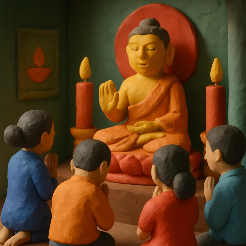 people praying in a Buddhist temple emoji