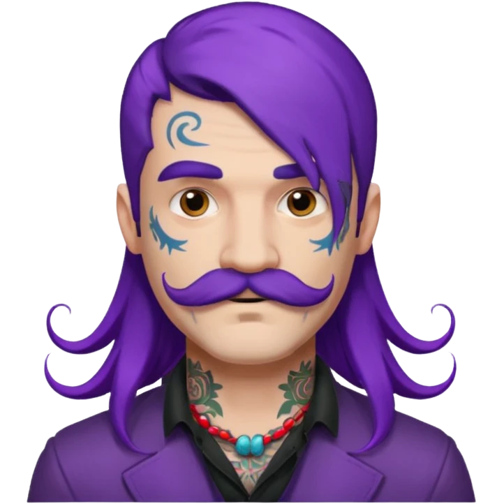  long purple haired man, mustached and face tattoes, handsome emoji