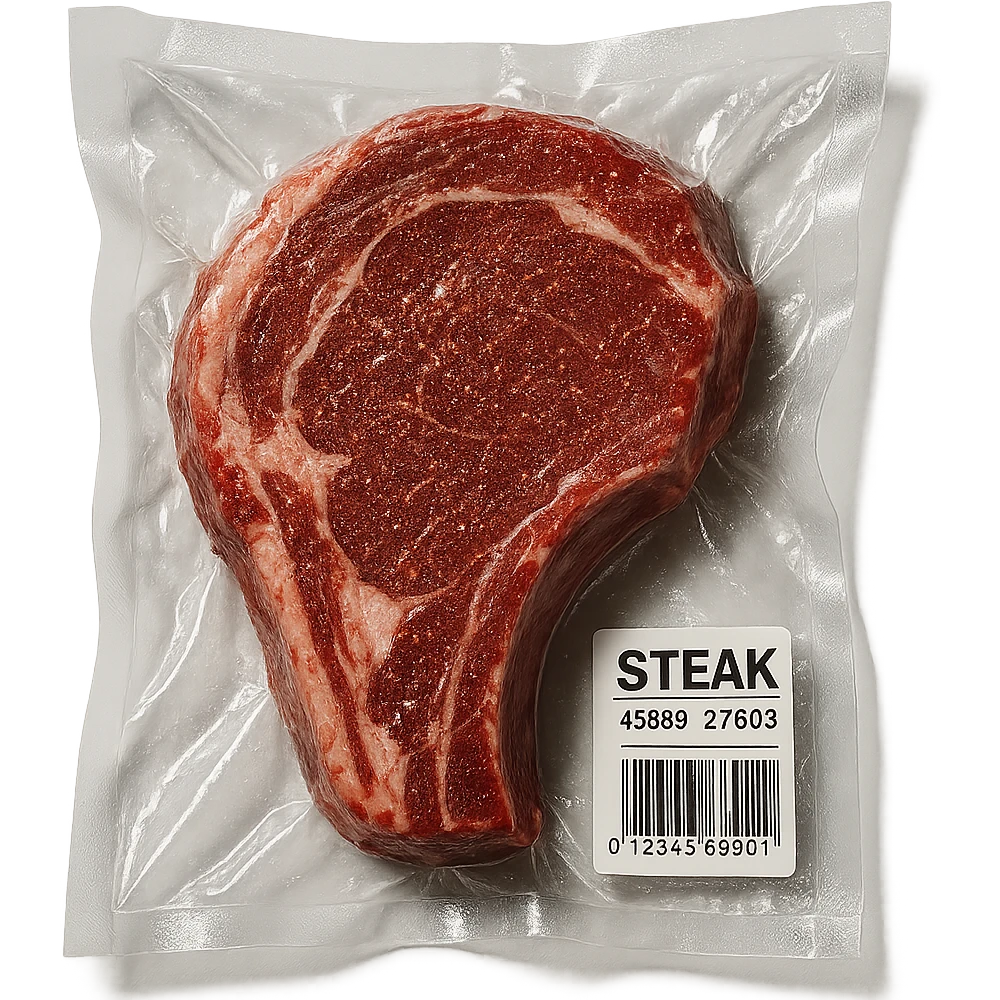 steak with glittering surface, very shiny, vacuum-sealed style emoji