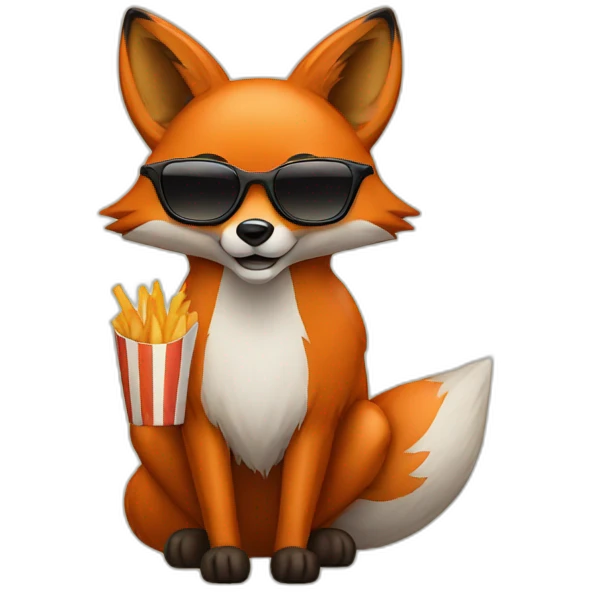 fox with sunglasses eating fries emoji