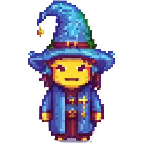 A wizard emoji, retro and blocky emoji