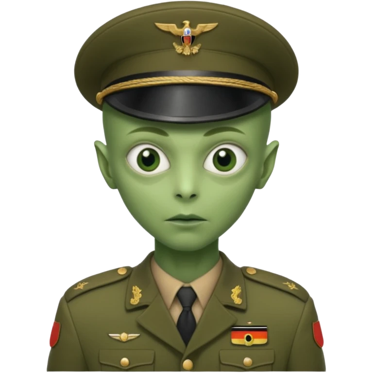 alien, wearing deutch soldier custome, half body emoji