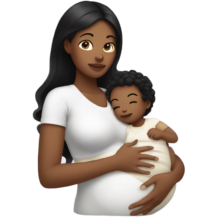 White Mother with black hair breastfeed her baby emoji