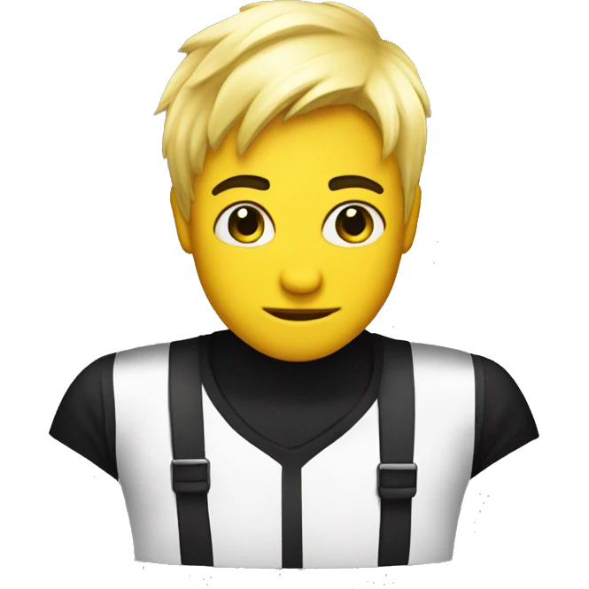 A Robber emoji with white and Black stripper Shirt and blonde hair and he s yello emoji