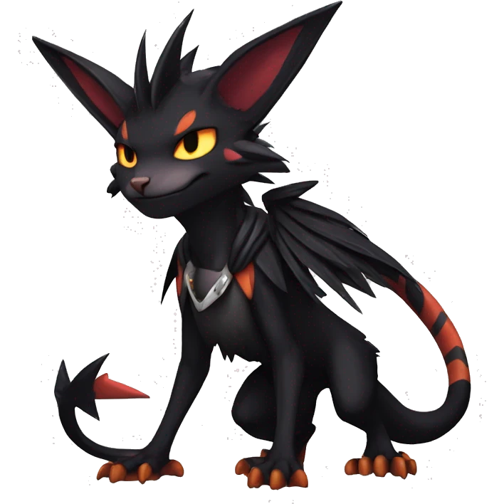 Cool Anthro Black Noivern-Quiana-Litten-Pokémon with edgy stripes hoodie spiked collar punk Full Body emoji