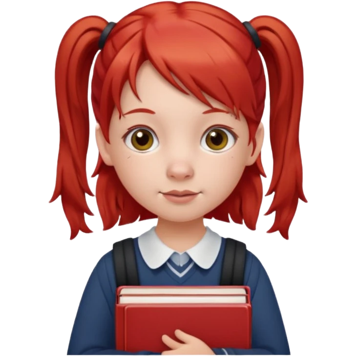 School girl with pig tails and red cheeks and red hair carrying school books  emoji
