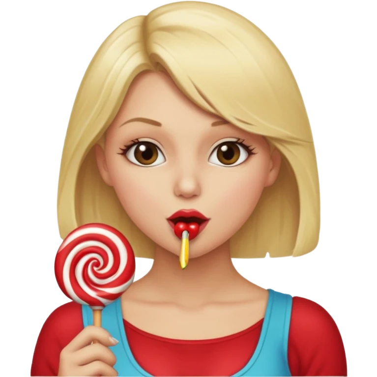 A naked blonde female sucking on a lollipop seductively with nice naked tits.big naked boobs emoji