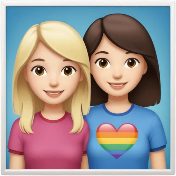 a brunette girl and a blonde girl smiling in polaroid picture emoji