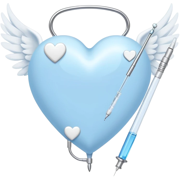 sky blue heart with angel wing, syringe, white game pad, white cat ears emoji