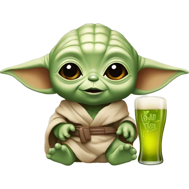 Bébé yoda avec une bière  emoji