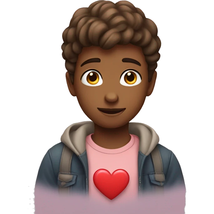 A boy wih heart pose emoji
