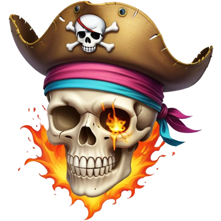 Anime skull exploding while wearing porate straw hat emoji