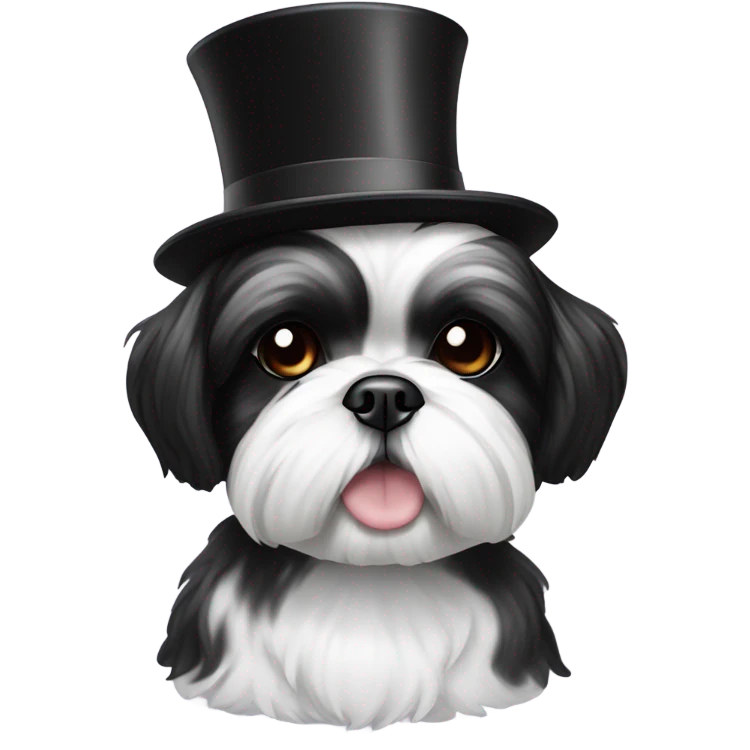 Black and white Shih Tzu with a top hat emoji
