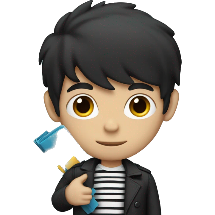 a guy with black hair in a striped T-shirt and a black jacket holds a folder emoji