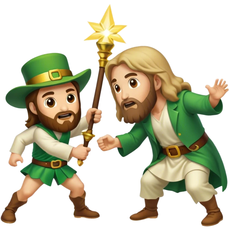 Jesus fighting a leprechaun emoji