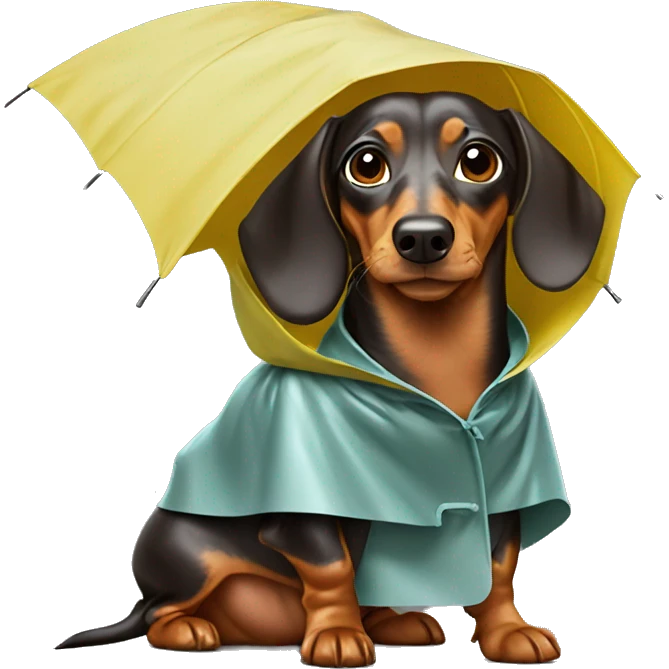 Weiner dog with raincoat emoji