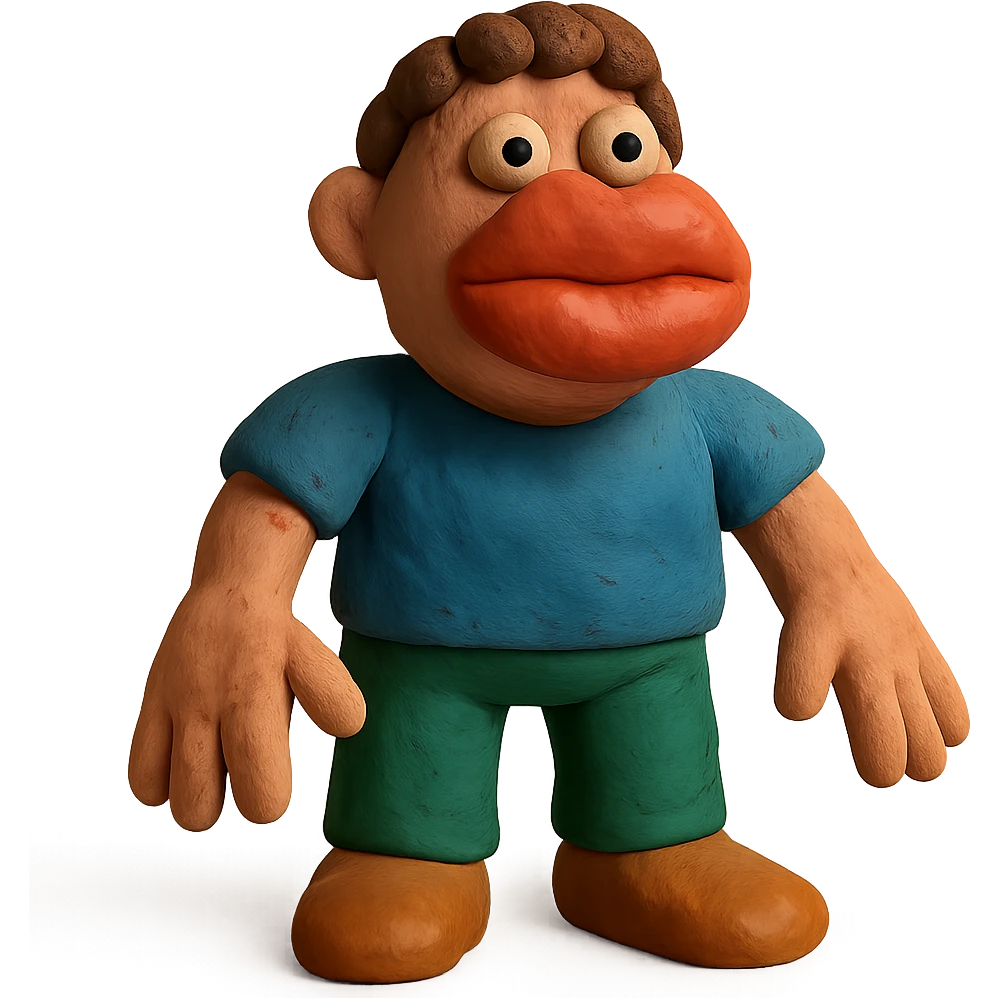 human with big lips, hands, and feet in claymation style emoji