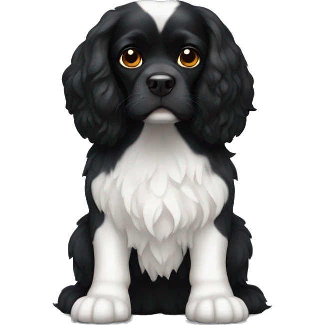 Small completely black king spaniel with black fur on his whole face and white fur on chest emoji