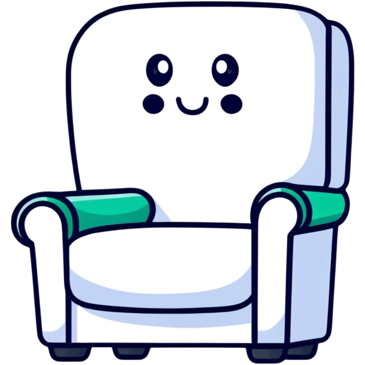 angled smartphone with a large, visible armchair image on its screen, product detail view, with sparkle emoji on the left side emoji