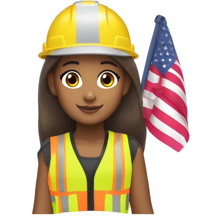 Ariana Grande is a construction worker wearing a patriotic dress with a neon yellow safety vest over the dress. she also has a hard hat and a patriotic patch on the vest emoji