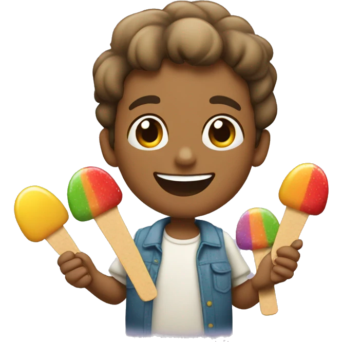 niño feliz con paletas emoji
