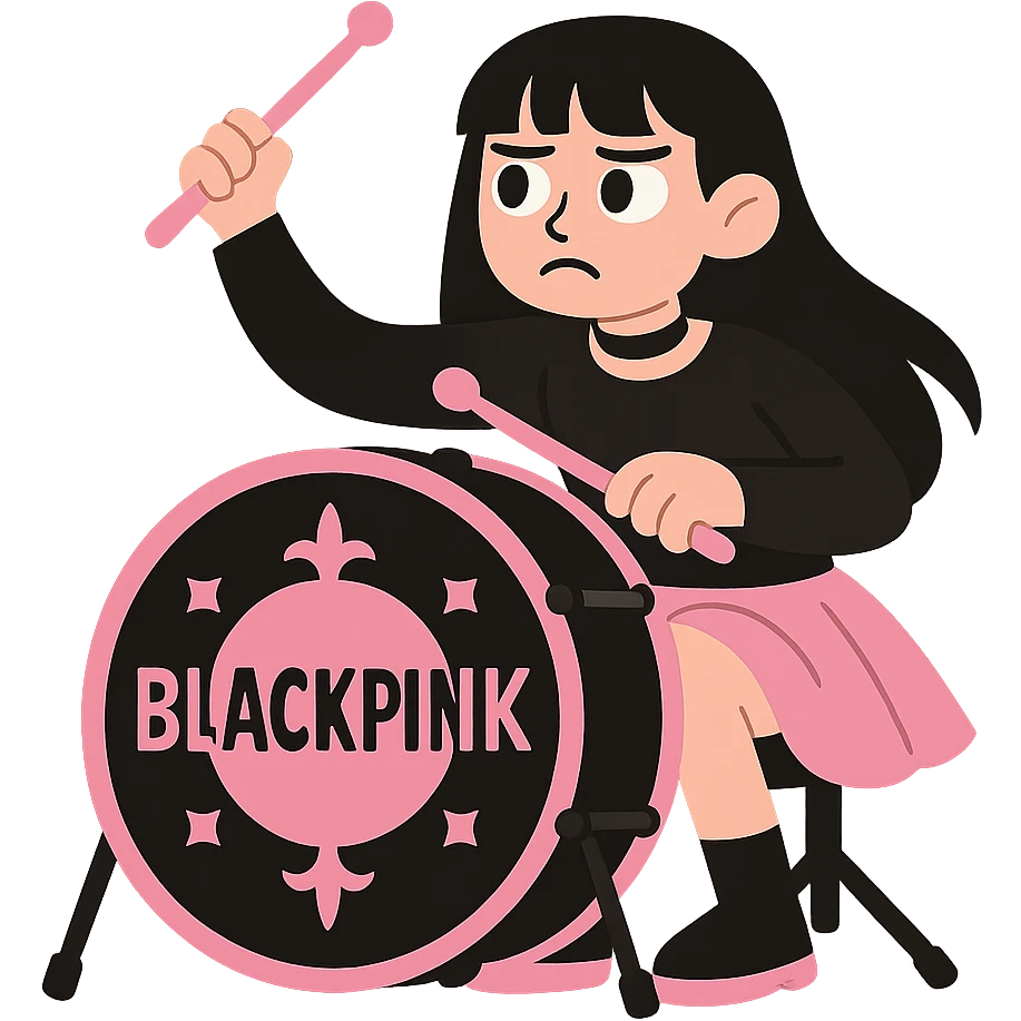 BLACKPINK-inspired gothic drum, no hearts, soft and expressive, black and pink colors emoji