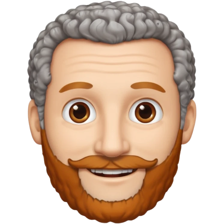Illustrated emoji of a middle aged man with receding grey curly hair, brown eyes, white skin and a beard emoji