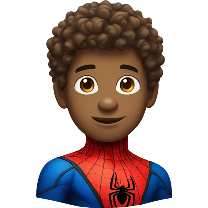 curly headed light skin boy wearing Spider-Man suit with no mask emoji