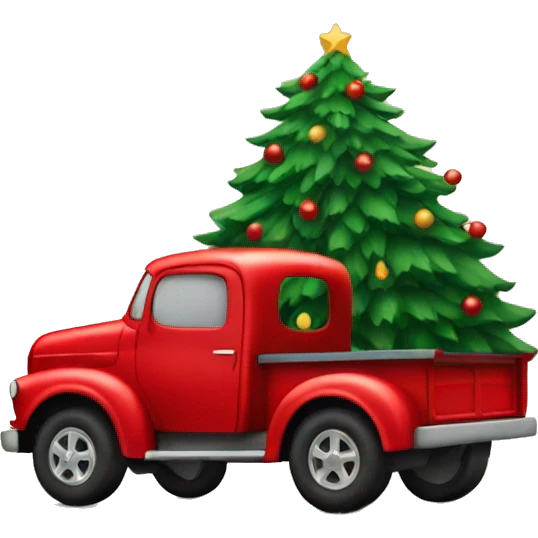 Red truck with a Christmas tree in the back  emoji