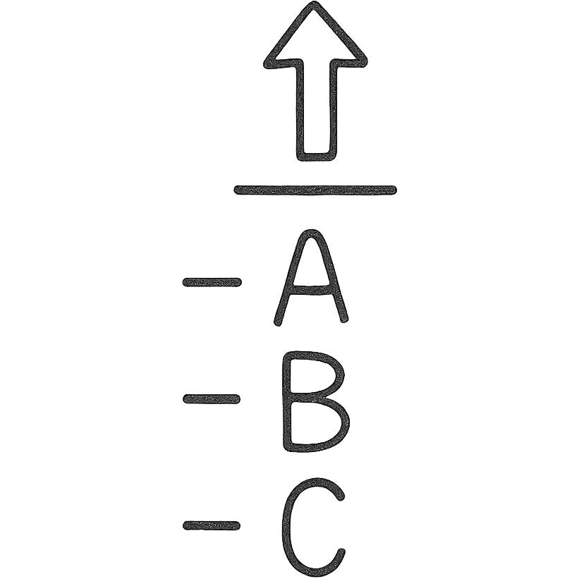 vertical text list with an upward arrow emoji