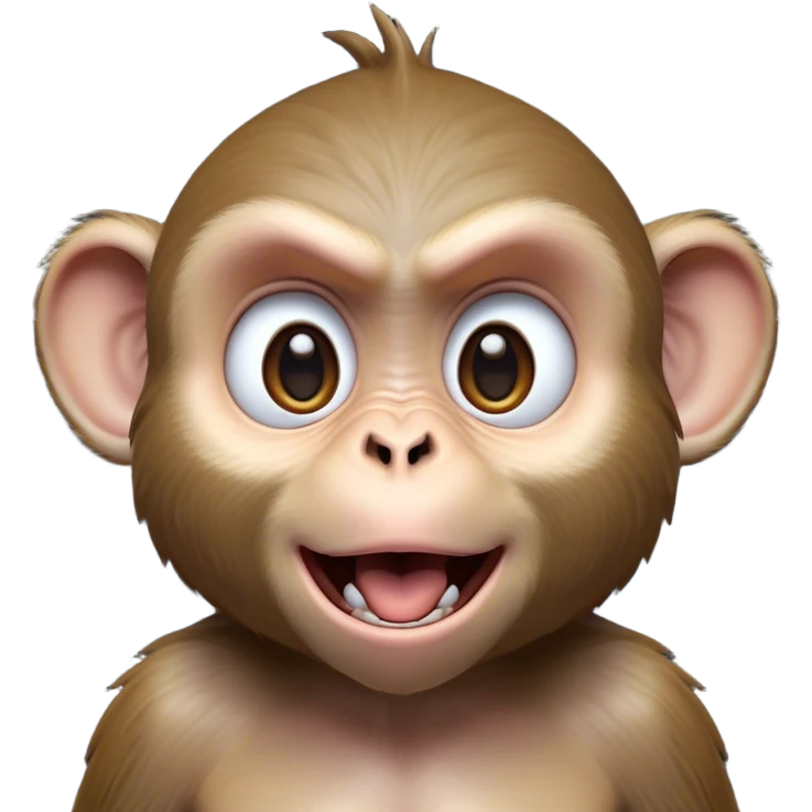 Cinematic Comical Macaque Portrait Emoji, Head tilted dramatically with an exaggeratedly shocked expression, featuring a dynamic, animated face with wide, comically expressive eyes full of humorous disbelief, Simplified yet hilariously expressive features, highly detailed, glowing with a slightly sassy glow, high shine, dramatic yet playful, stylized with an air of quirky primate attitude, soft glowing outline, capturing the essence of a meme-worthy macaque that looks ready to side-eye its way into viral fame! emoji