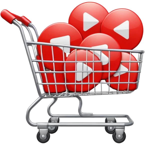 shopping cart filled with round play button icons emoji