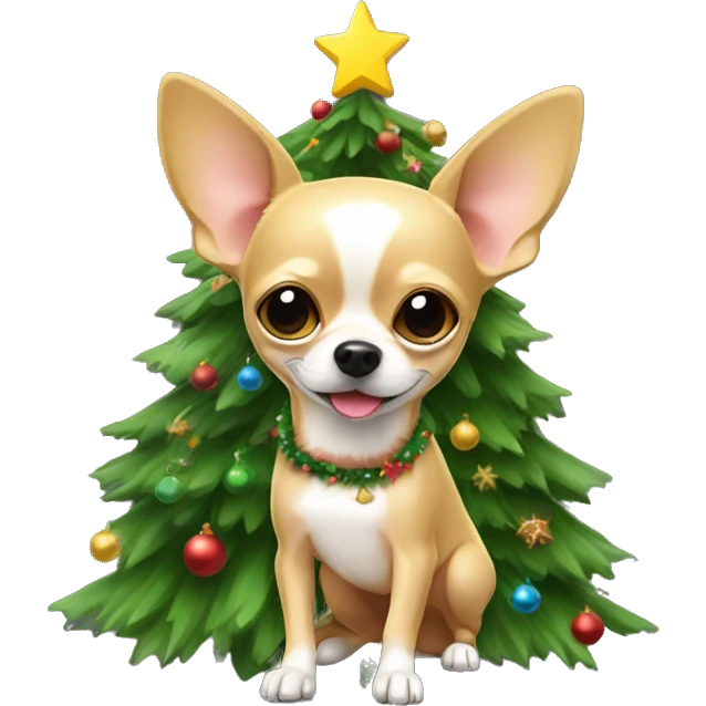 Tan chihuahua with Christmas tree  emoji