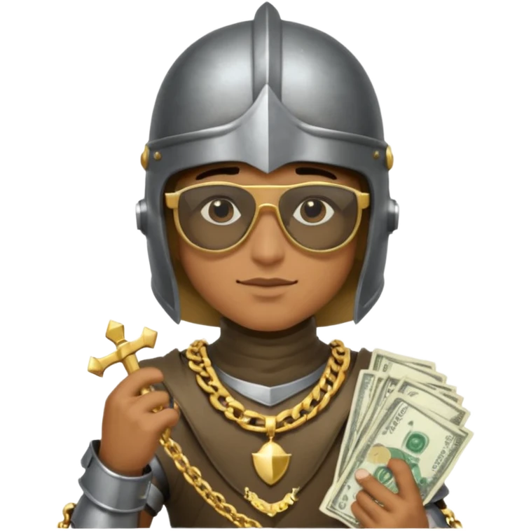 Knight helmet gold chain dark glasses money emoji