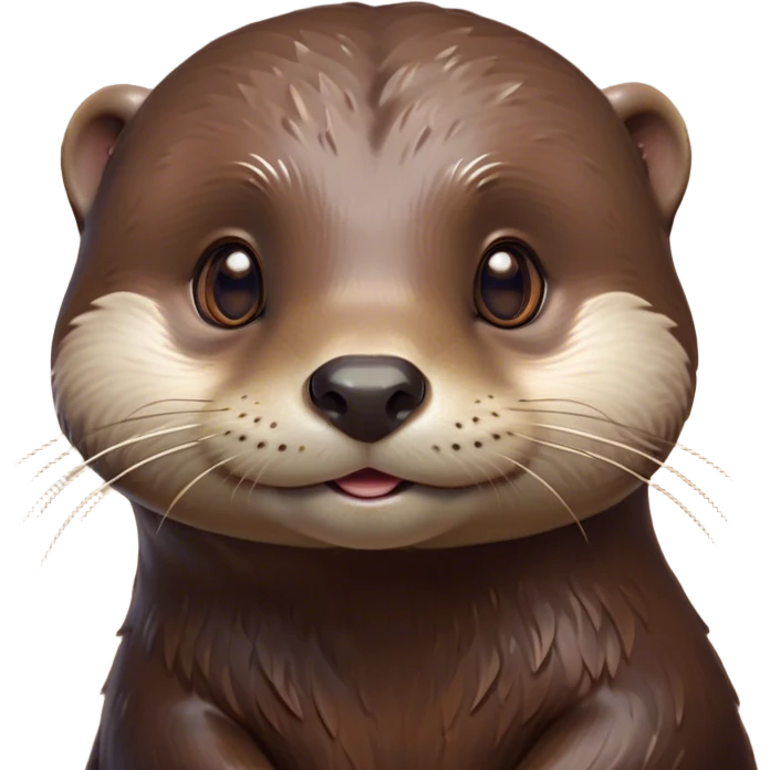 Cinematic Cute Otter Portrait Emoji, Head tilted playfully and inquisitively, featuring a glossy, streamlined brown Fur with a cute, twitching nose and round, sparkling eyes filled with curiosity, Simplified yet irresistibly adorable features, highly detailed, glowing with a warm, friendly glow, high shine, affectionate and sprightly, stylized with a touch of aquatic whimsy, bright and endearing, soft glowing outline, capturing the essence of a mischievous yet loving otter, so playful it feels like it could splash out of the screen and into your arms! emoji