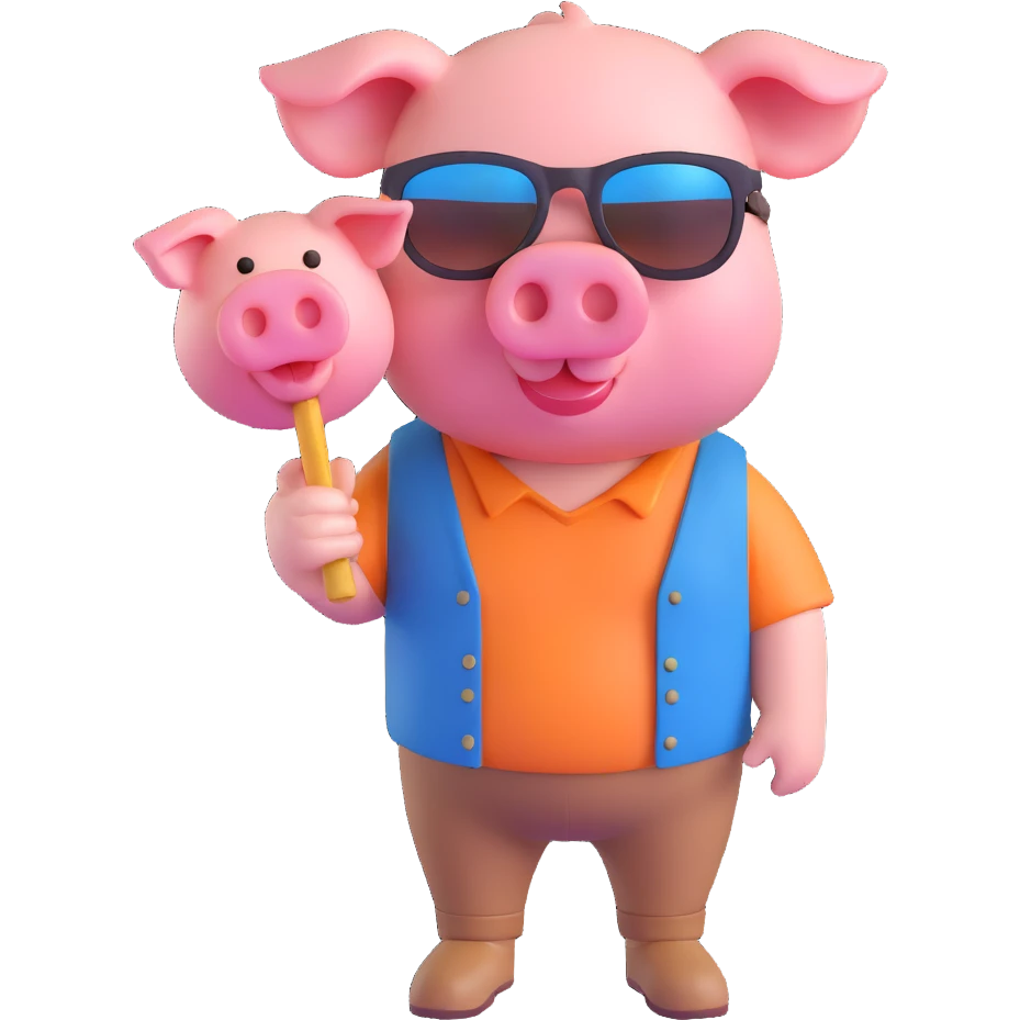 John Pork, pig head on a human body, wearing sunglasses, casual outfit, 3D emoji style emoji