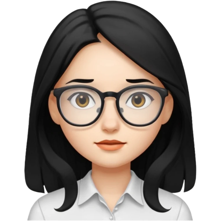 A girl with black long hair and glasses and a white shirt emoji