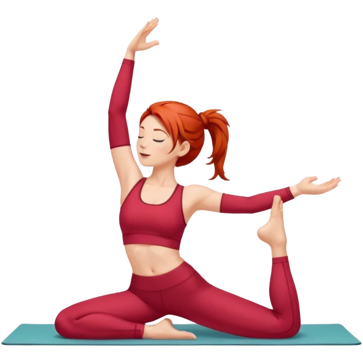 A red-haired woman wearing red clothes and doing yoga emoji