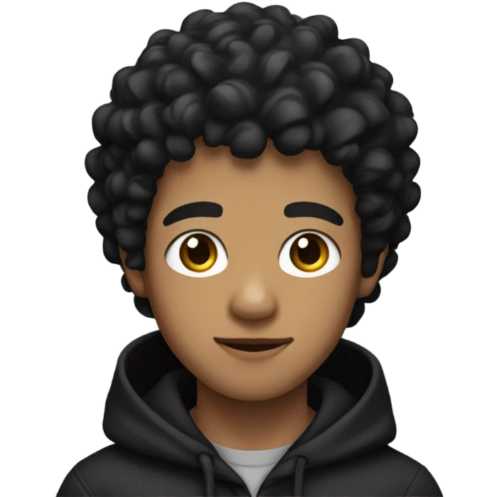 a young male with medium skin and curly black hair, wearing a black hoodie emoji