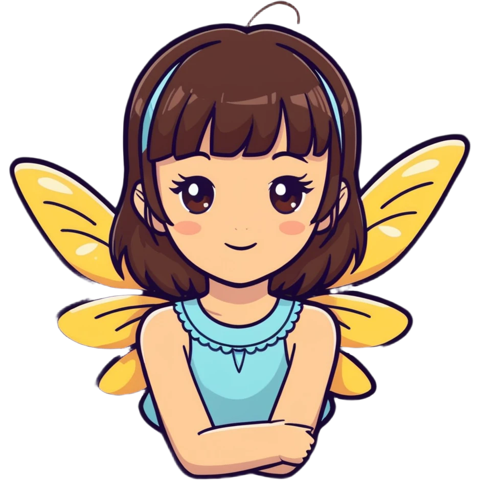 The most beautiful, gorgeous, brunet, brown eyed girl with bangs as a fairy pink with sparkles emoji