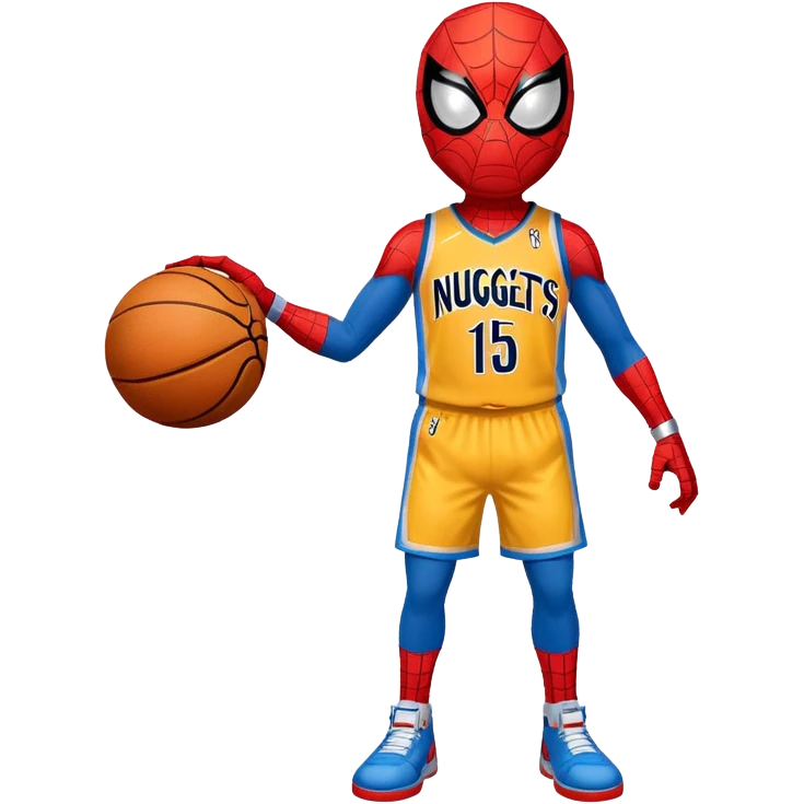 Spider-Man wearing Denver Nuggets jersey with basketball with a basketball emoji