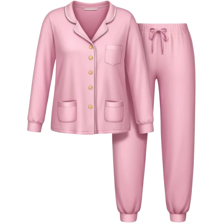  pink ozy two-piece pajama set with a soft fabric texture, long-sleeve top and pants, cute and comfy design, folded or on a hanger, pastel tones, realistic style, isolated on transp emoji