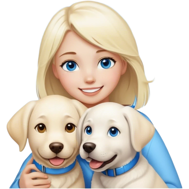Blondie and blues eyes girl smiling with White labrador  in snow emoji