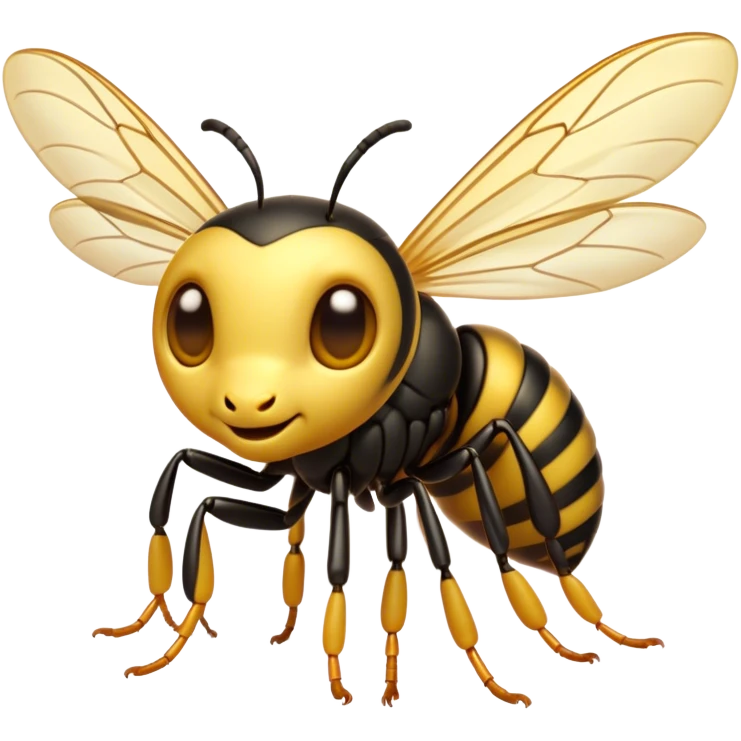 Cinematic Cute Wasp Portrait Emoji, Head tilted playfully and inquisitively, featuring a compact, delicately striped body with softened, endearing eyes and petite, translucent wings, Simplified yet irresistibly adorable features, highly detailed, glowing with a warm, inviting glow, high shine, affectionate and lively, stylized with a touch of whimsical insect charm, soft glowing outline, capturing the essence of a mischievous wasp that seems as if it could buzz out of the screen with a playful wink! emoji