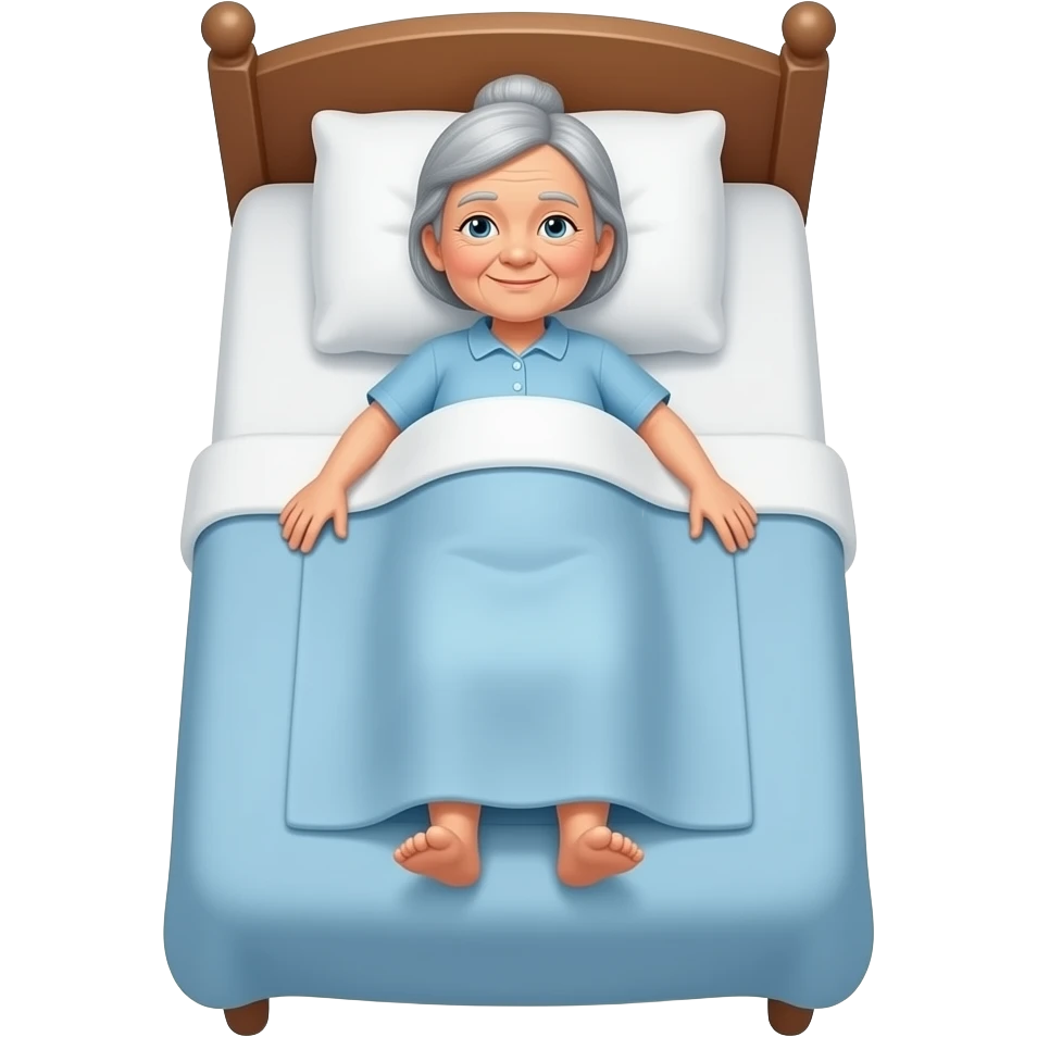 una abuelita estirada en la cama pero vieja i que se vea la cama entera emoji