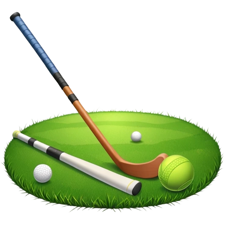 green grass, field hockey stick, field hockey ball emoji