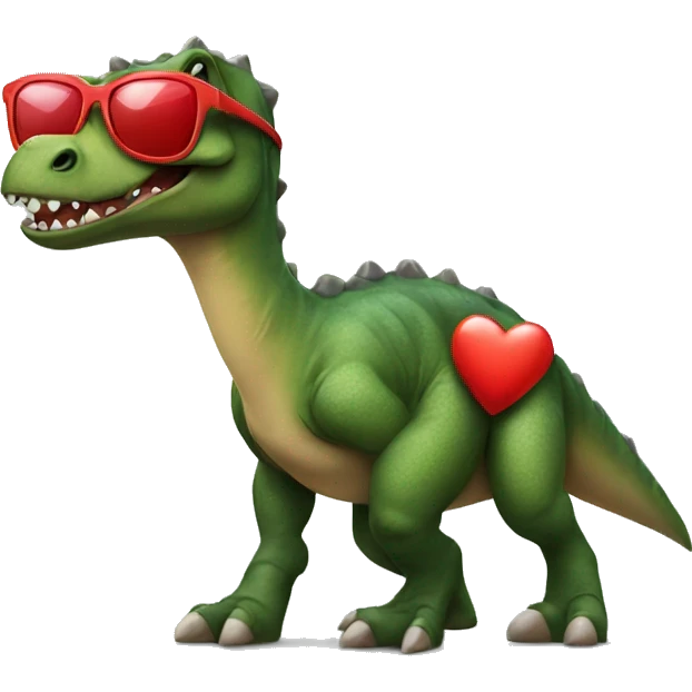 A dinosaur with red heart sunglasses on emoji