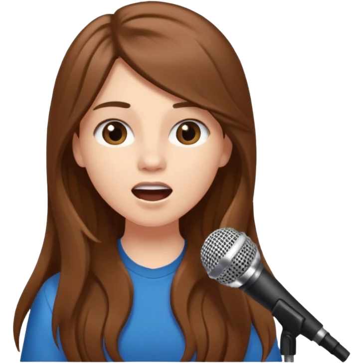 White American girl teenager with brown hair long with a microphone singing emoji